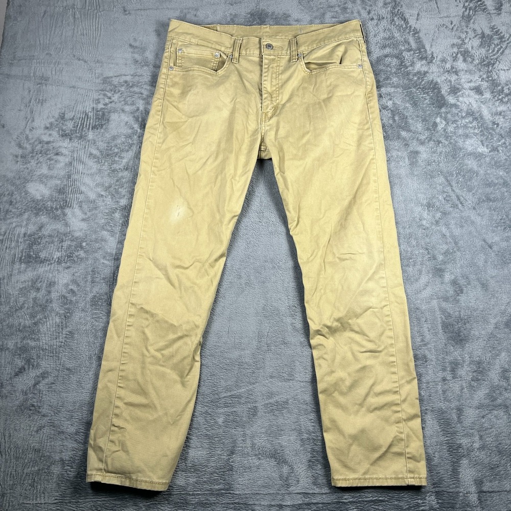 Levis 502 Pants Mens 34x32 Khaki Cotton Stretch Flat Front Logo Tapered Leg